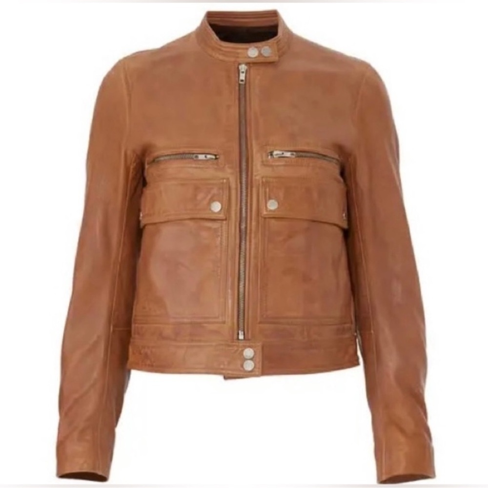 New Zadig & Voltaire Love Aviator Leather Jacket in Cognac Size Small